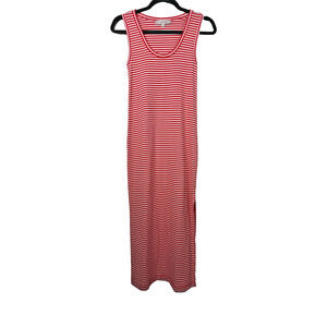 LOFT Red White Striped Maxi Tank Dress Sleeveless Side Slit Casual S Nautical